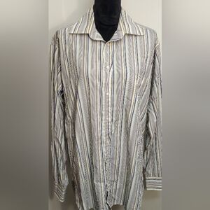 Burberry London Men's 100% Imported Cotton Striped Collared Shirt Long Sleeve